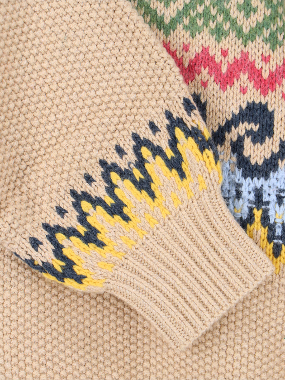 Beige Fair-Isle Lace-Up Sweater
