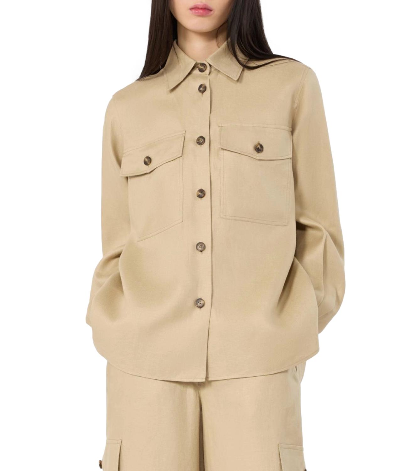 Beige Button-Up Shirt Jacket with Classic Collar