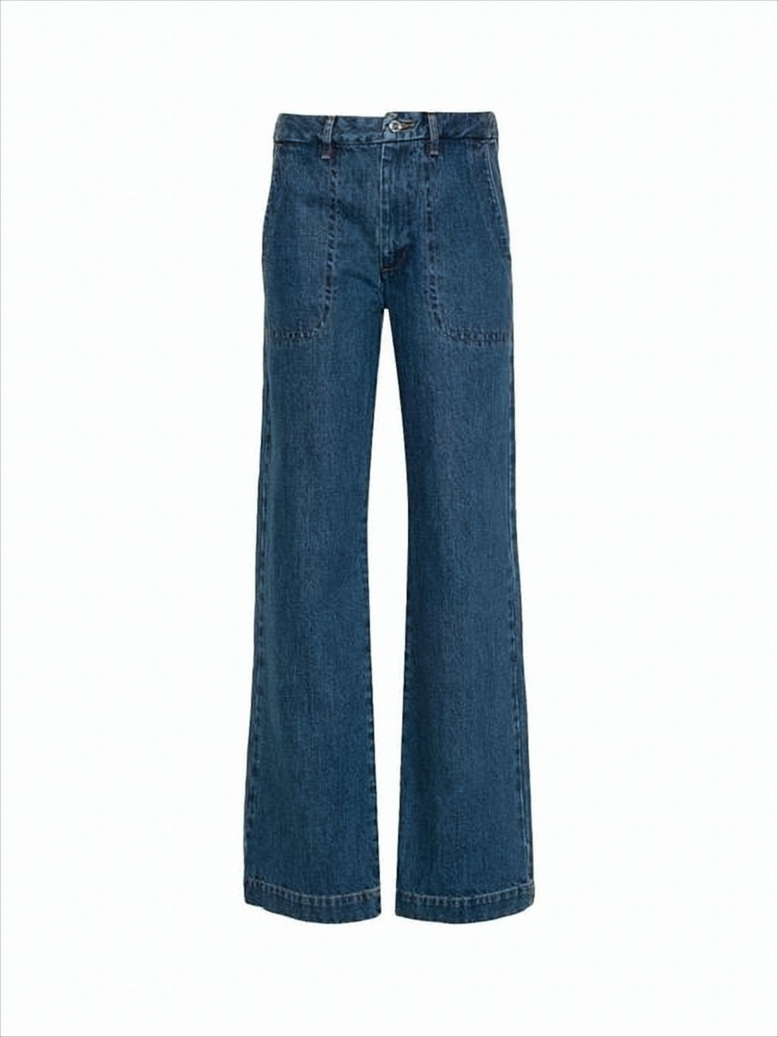 Wide-Leg Blue Denim Trousers with High Waist