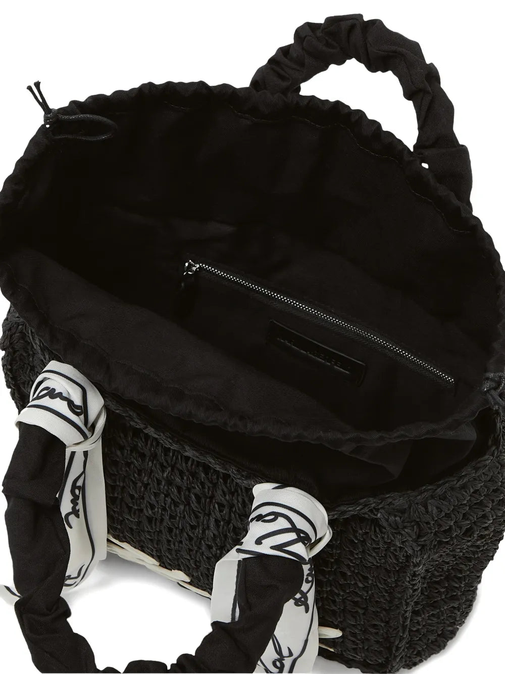 Woven Handbag with Ruched Handle and Signature Detail