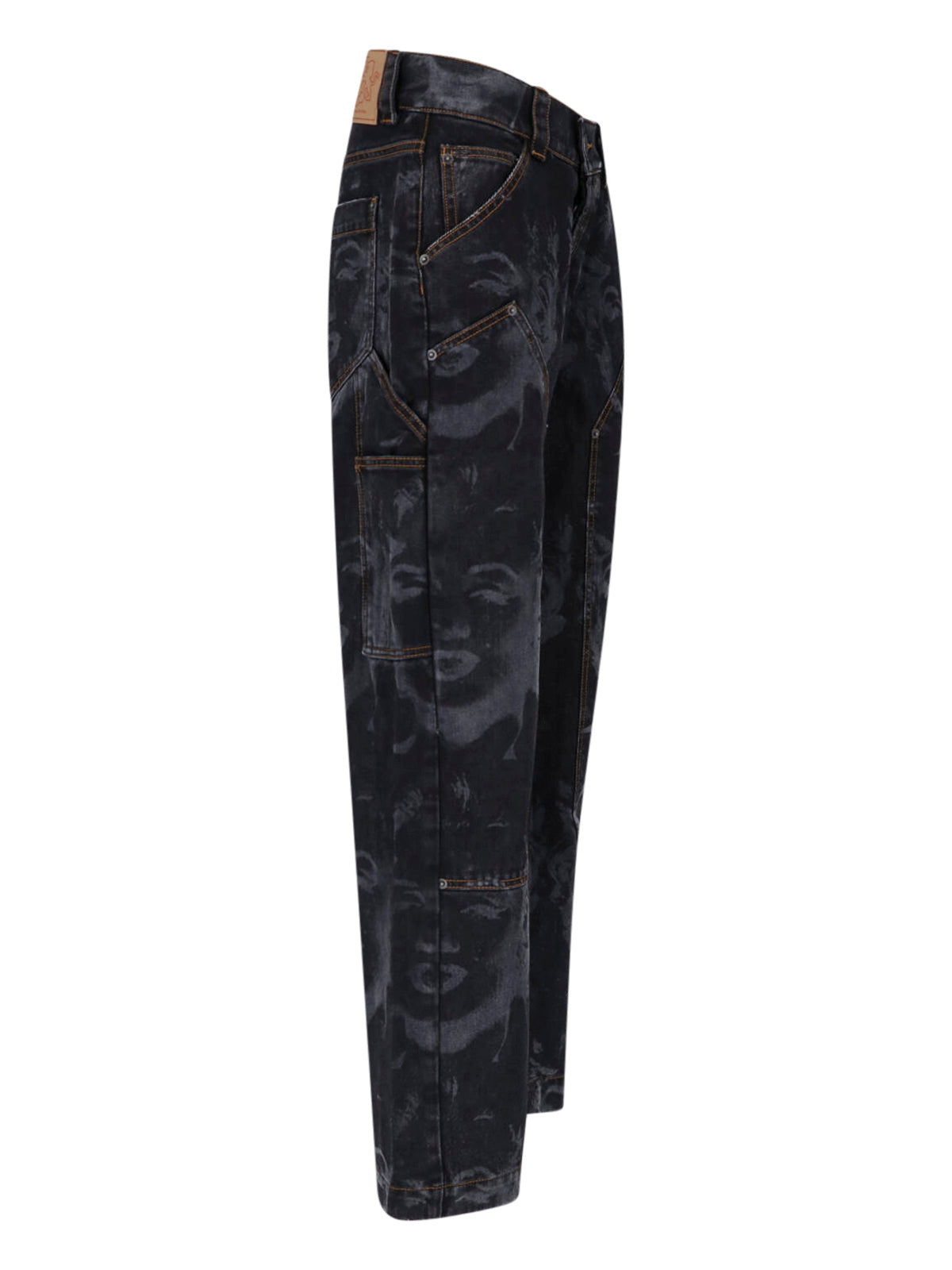 Blue Wide-Leg Faded Print Jeans