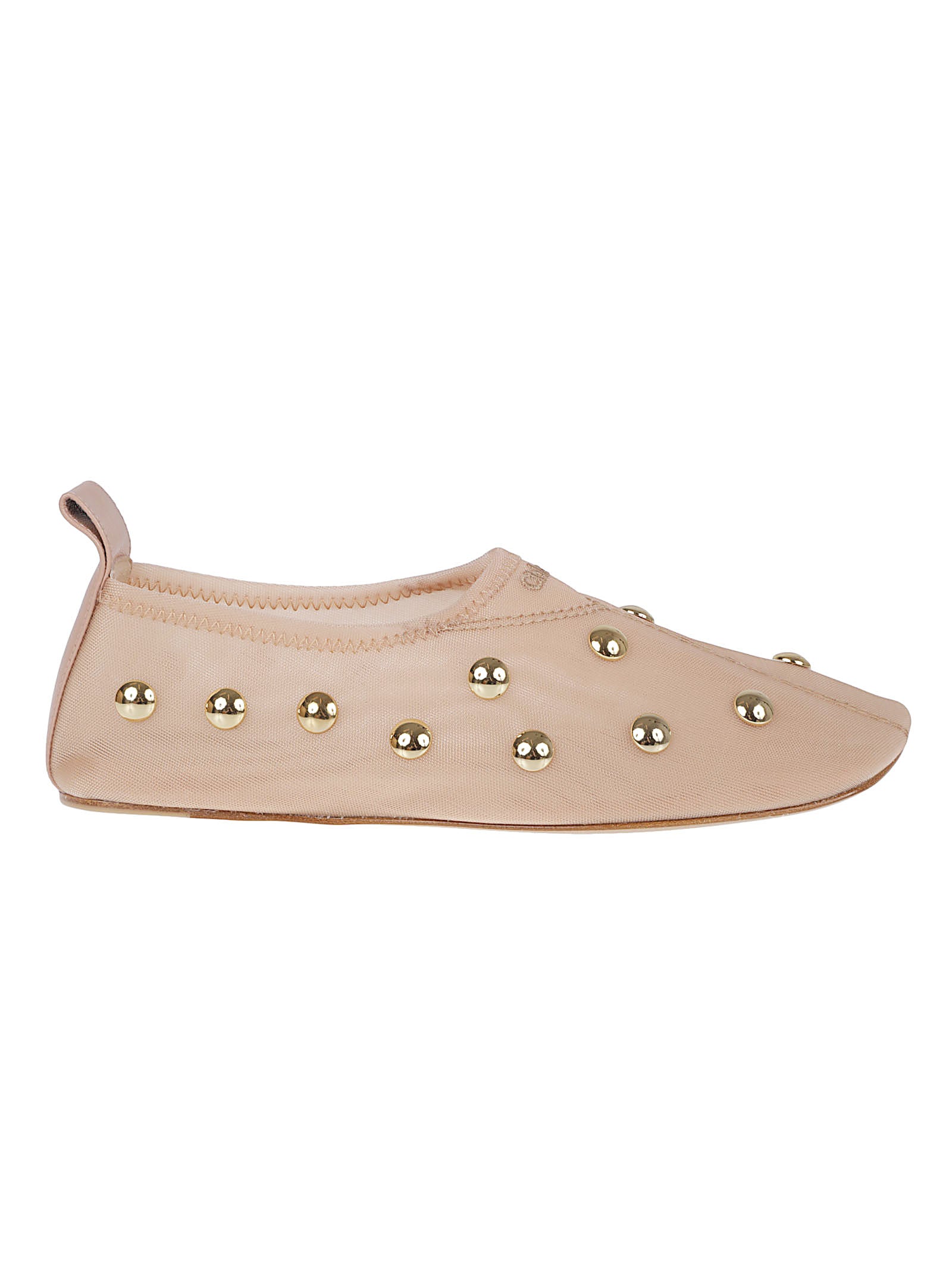Pointed Toe Flats with Gold-Studded Upper and Pull Tab
