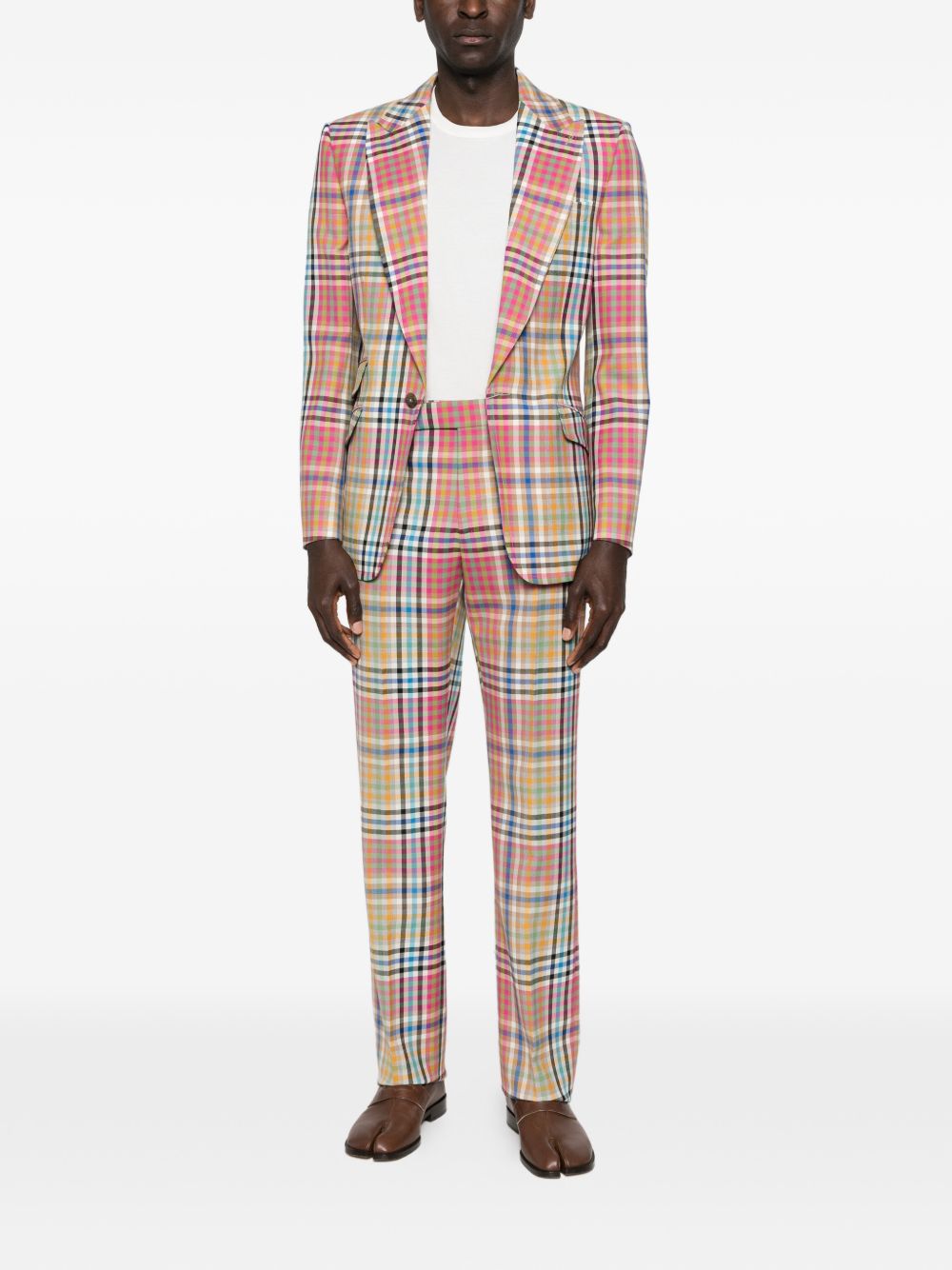 Multicolor Plaid Trousers With Tailored Fit And Side Adjusters