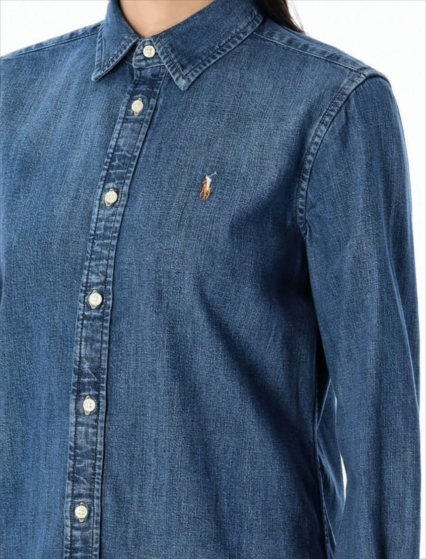Classic Denim Blouse with Button-Down Front