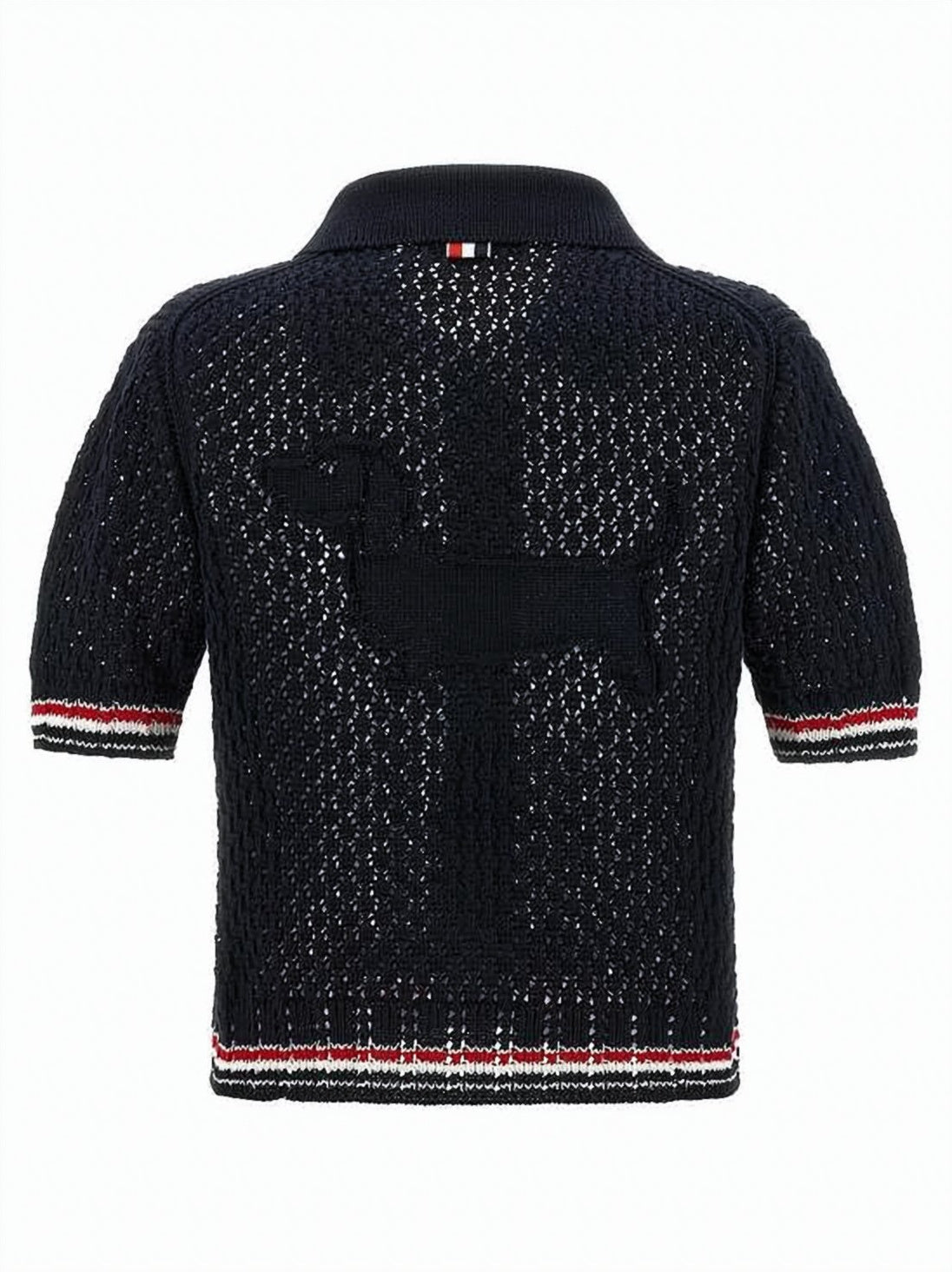 Short-Sleeved Open-Knit Cardigan with Iconic Stripes