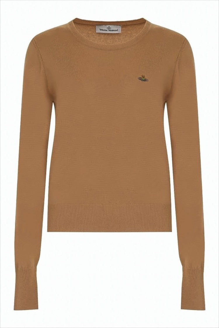 Finely Knit Brown Sweater with Classic Crew Neckline
