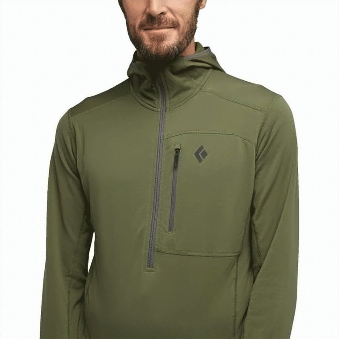 Fitted Olive Green Half-Zip Jacket With Thumbholes