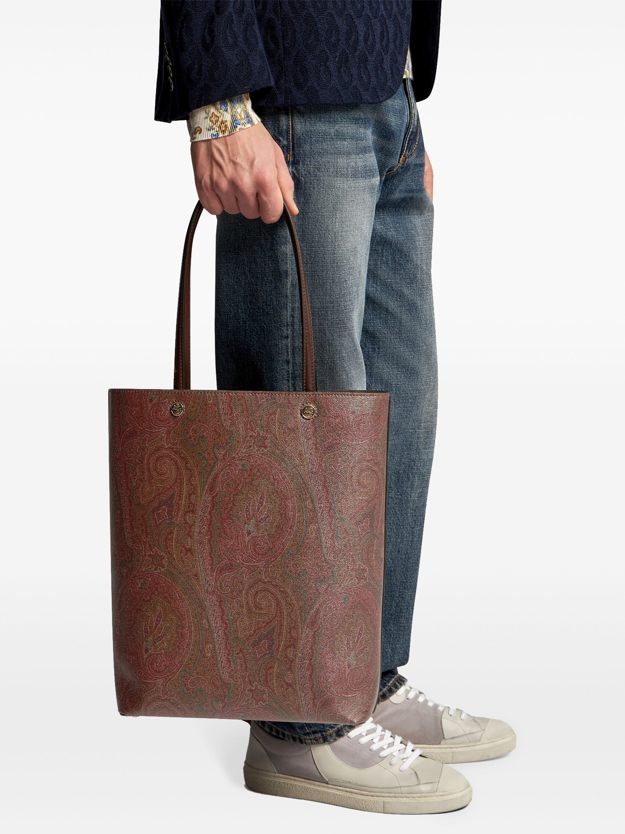 Vertical Shopping Brown Paisley Pattern Tote