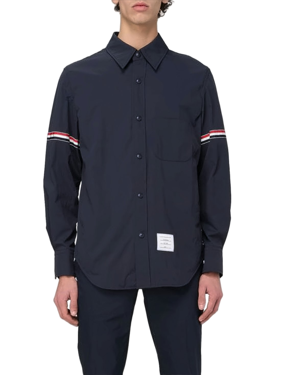 Long-Sleeve Black Shirt with Contrasting Stripes