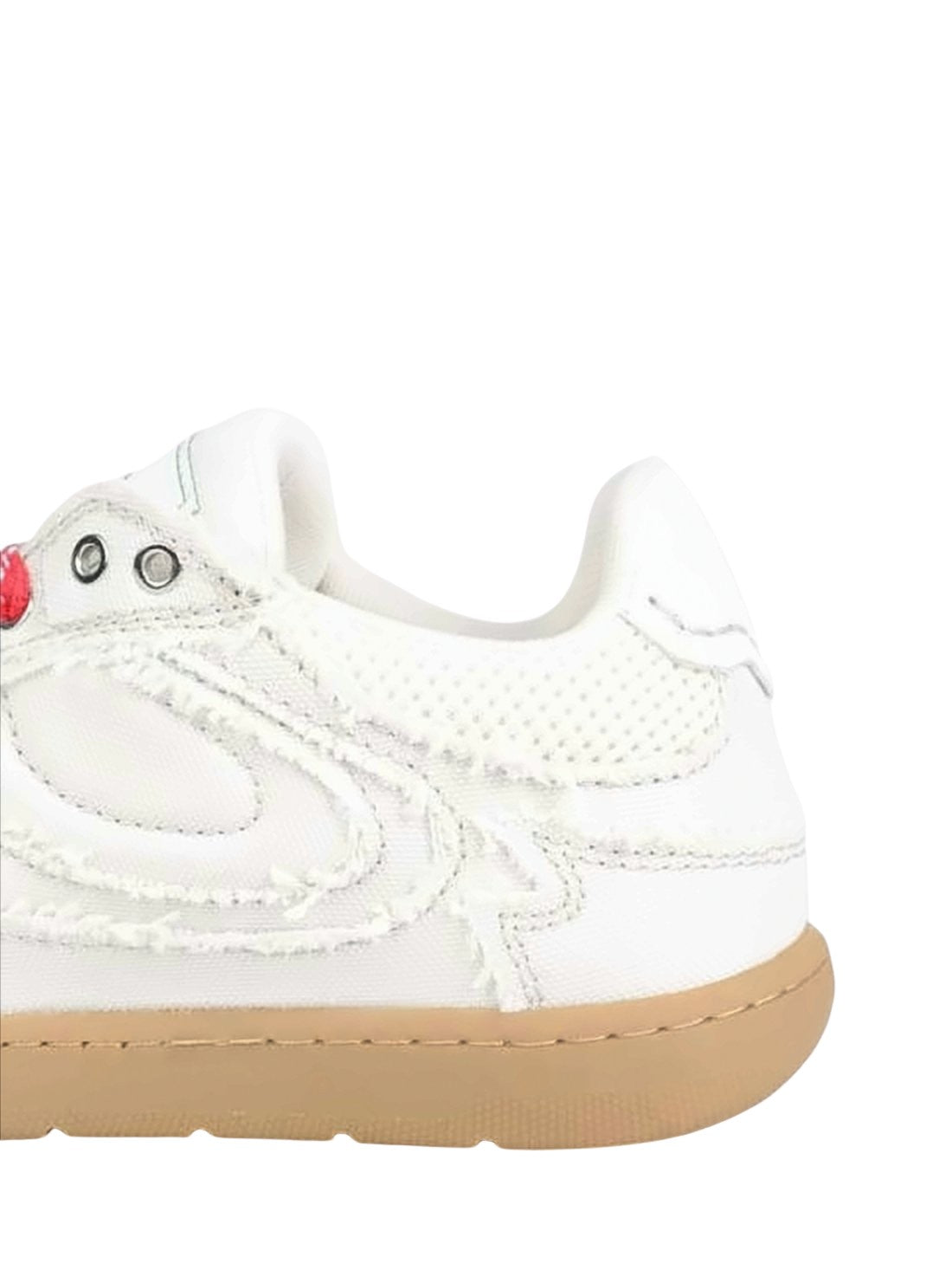 Textured White Sneakers with Red Laces