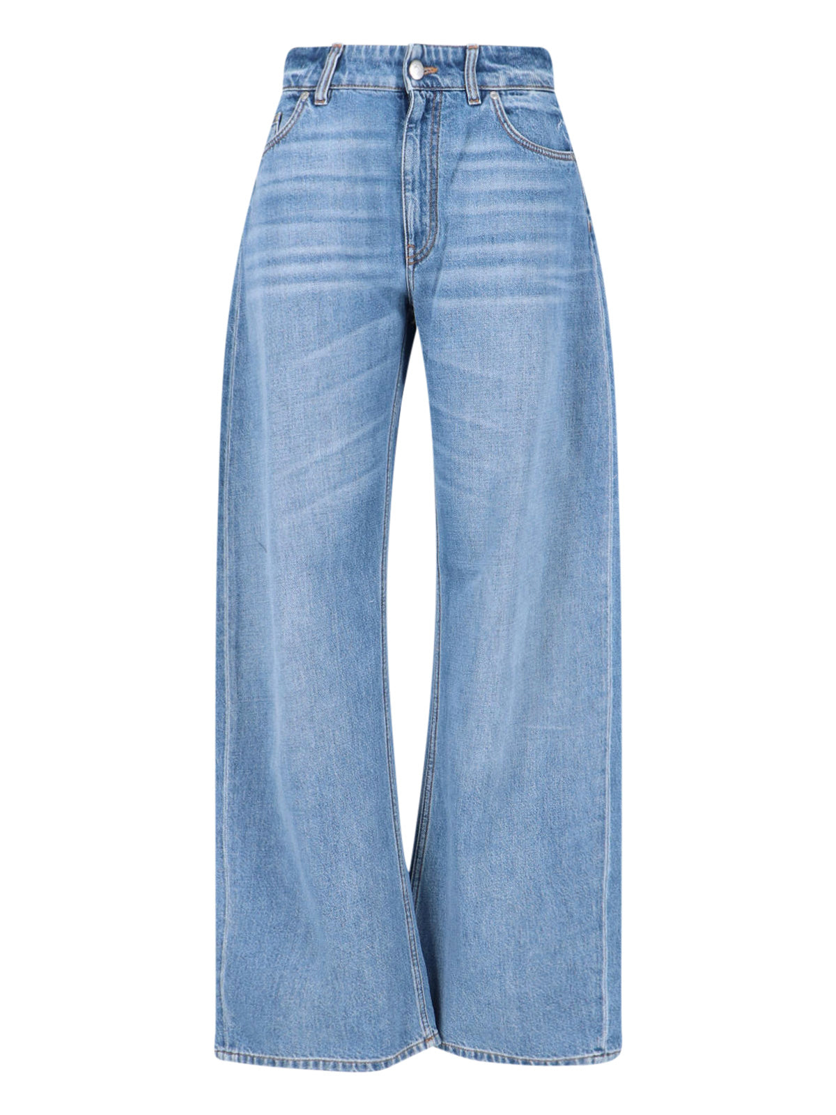 Blue Cotton Denim Wide-Leg Jeans