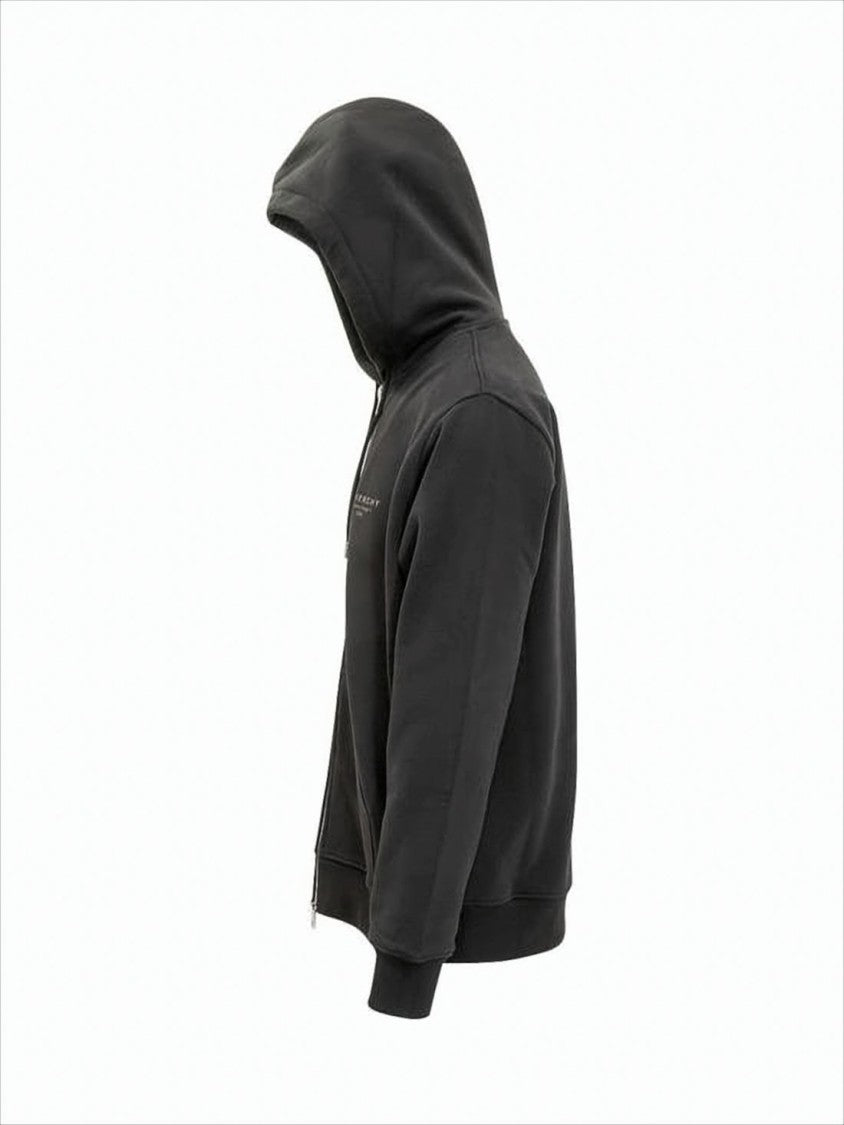 Black Zip-Up Hoodie with Drawstring Hood