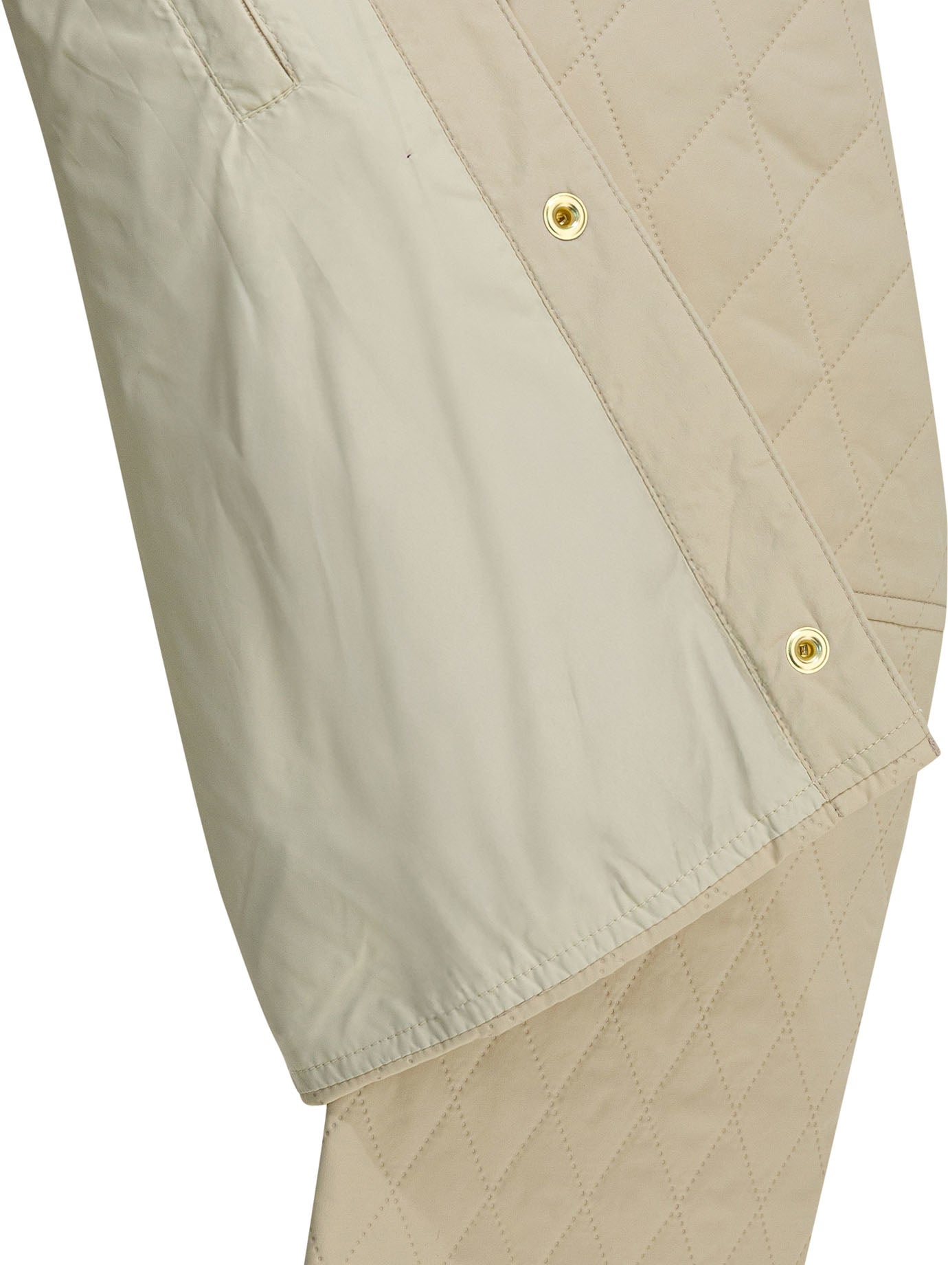 Beige Quilted Jacket With Corduroy Collar And Diamond Pattern