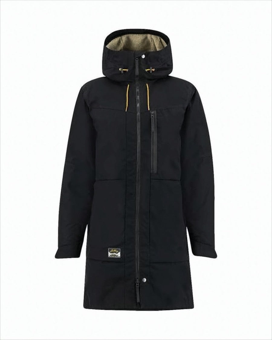 Long Insulated Hooded Jacket with Design