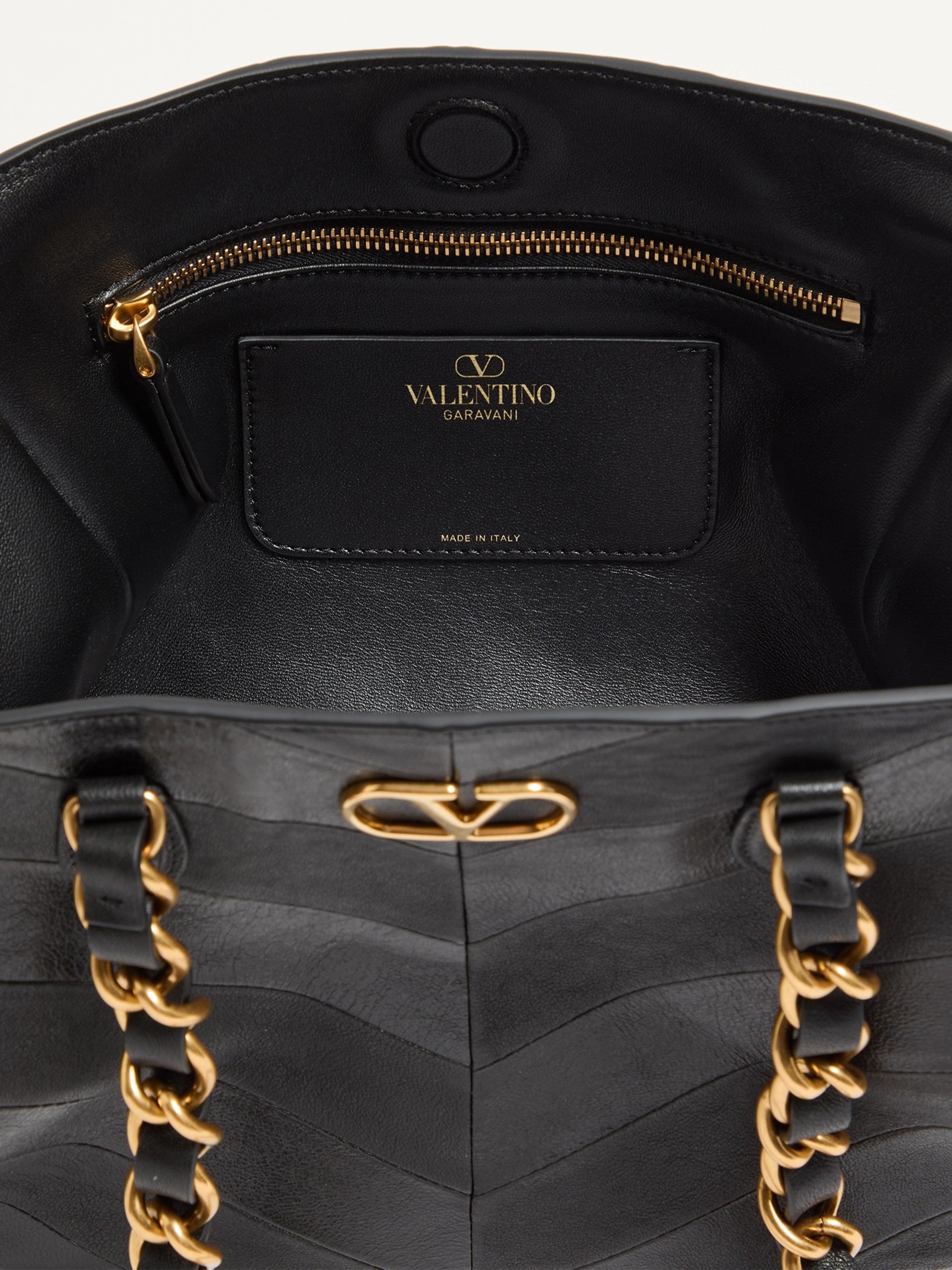 Black Laseine Chevron Nappa Leather Tote