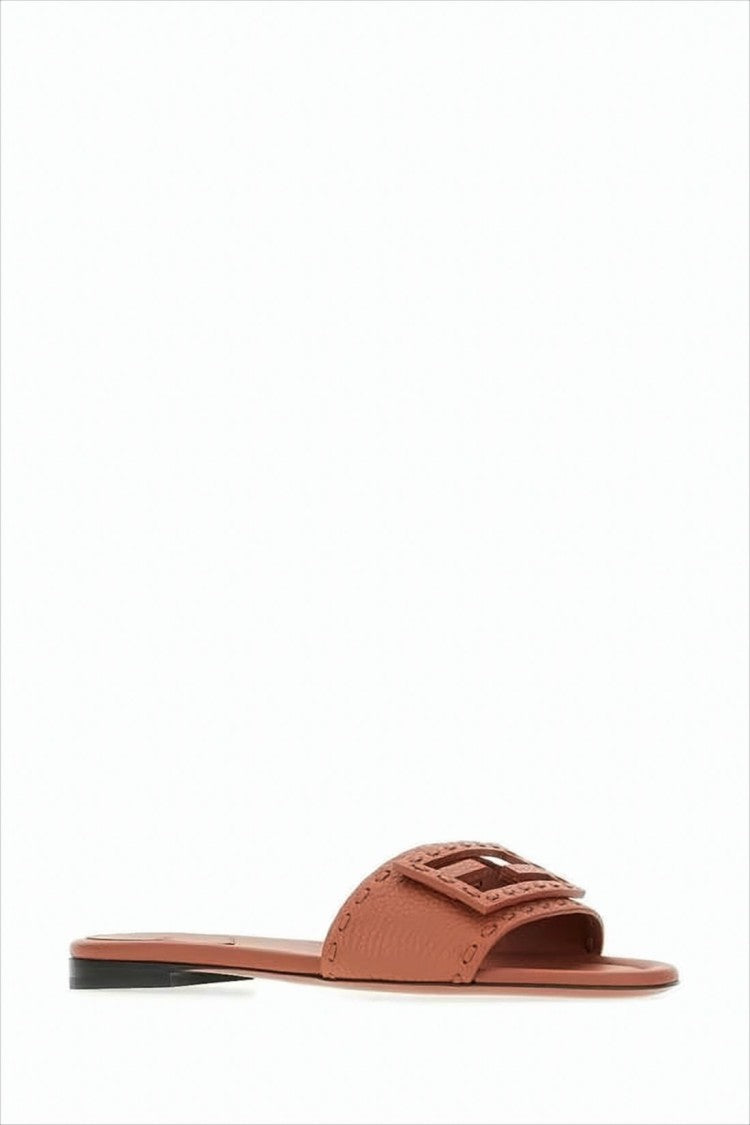Textured Calf Leather Mule With Cut-Out Logo Buckle