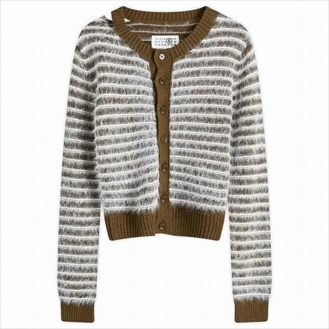 Fuzzy Knit Cardigan With Textured Stripes And Button-Down Front