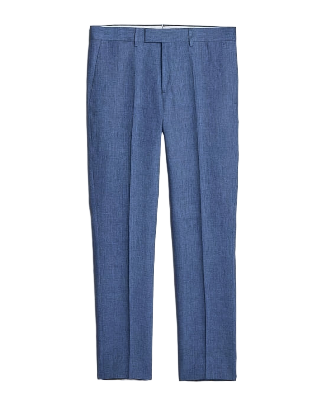 Tailored Blue Linen Blend Straight Pants with Concealed Fastening