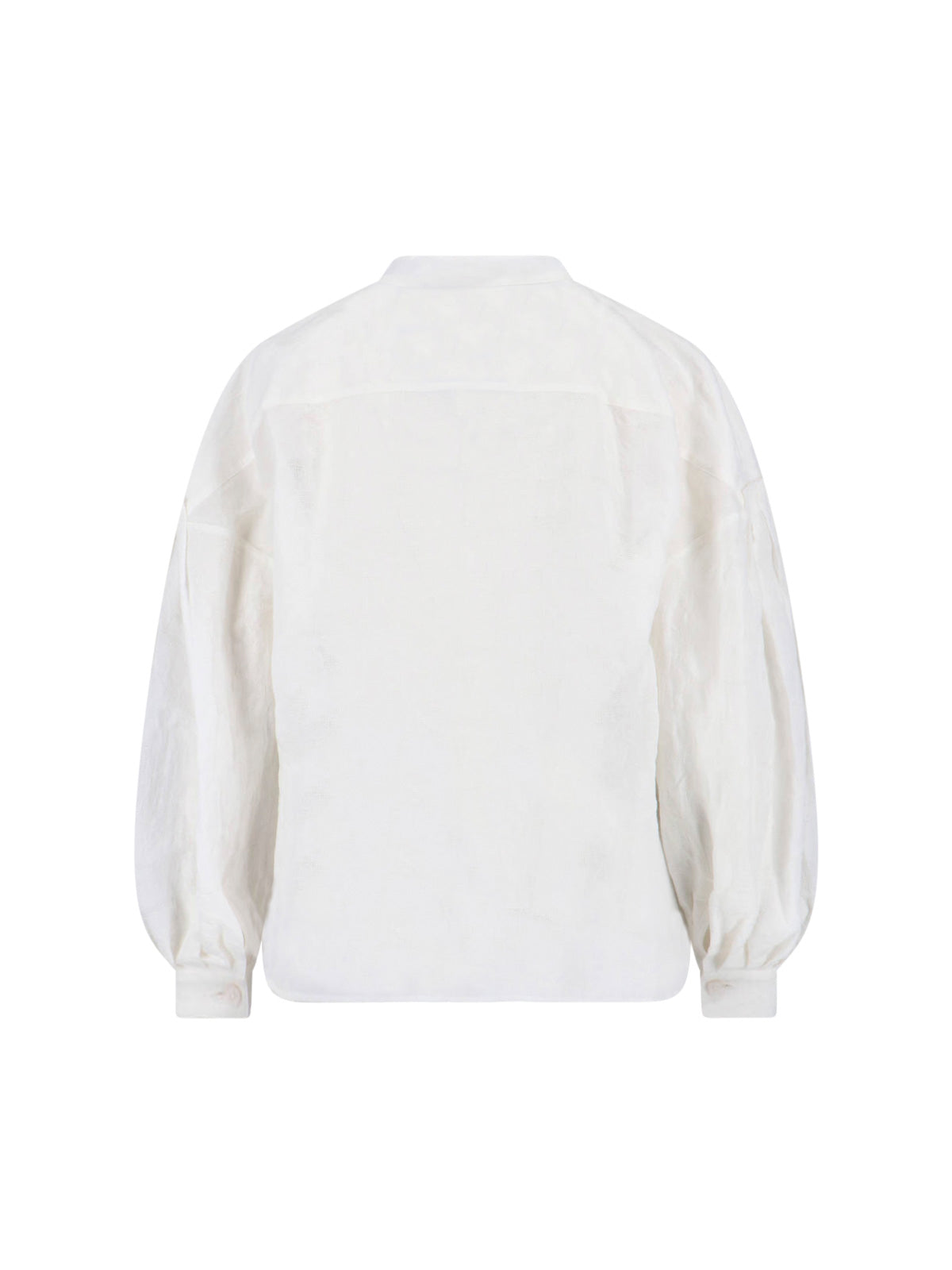 White Cotton-Linen V-Neck Shirt