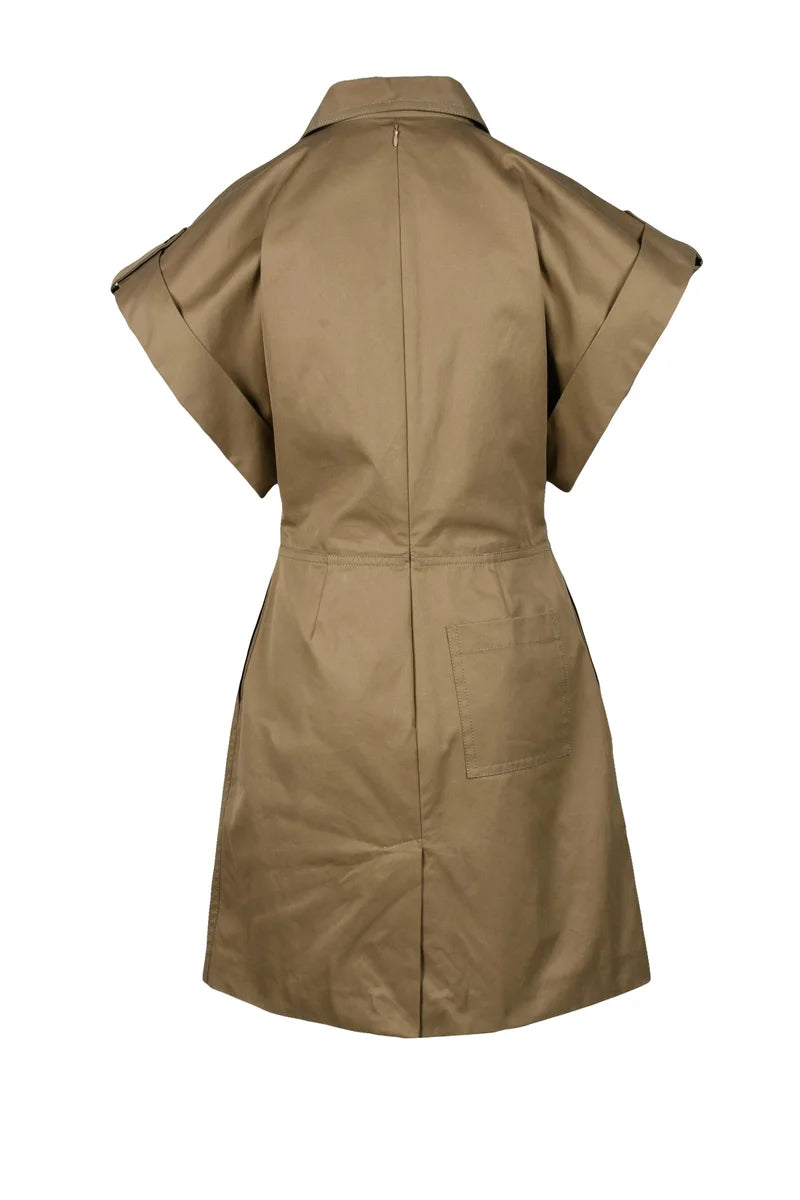 Rigid Cotton Short Dress - Khaki