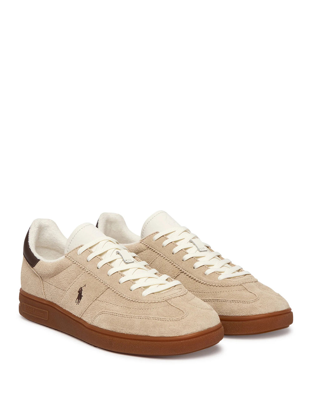 Beige Suede Low-Top Sneakers with Contrasting Details