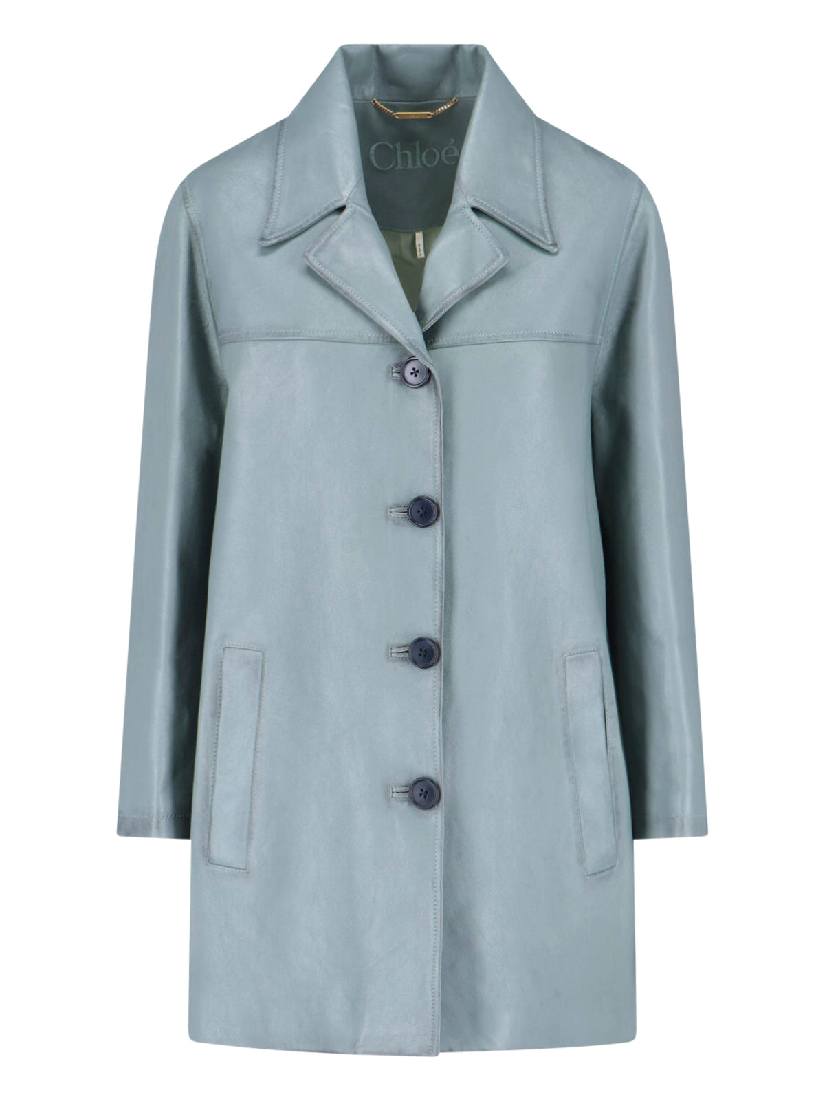 Blue Single-Breasted Lamb Leather Jacket