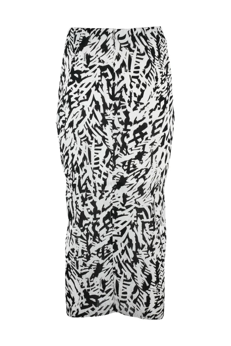 Voile Midi Skirt with Slit - White/Black