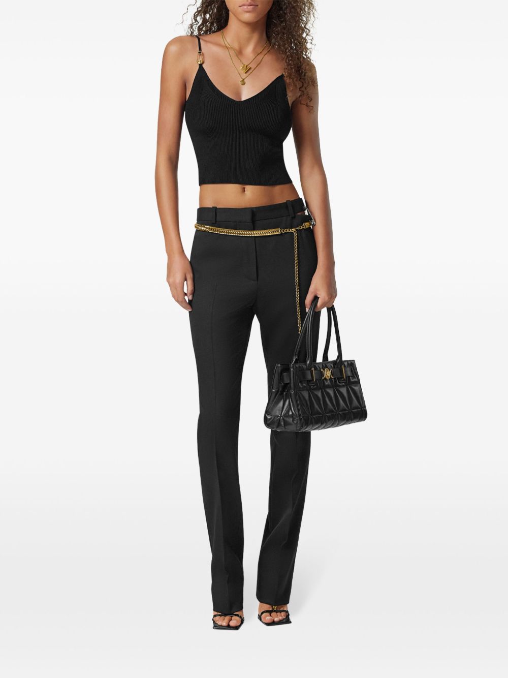 Ribbed Crop Top With Gold-Tone Hardware Accents