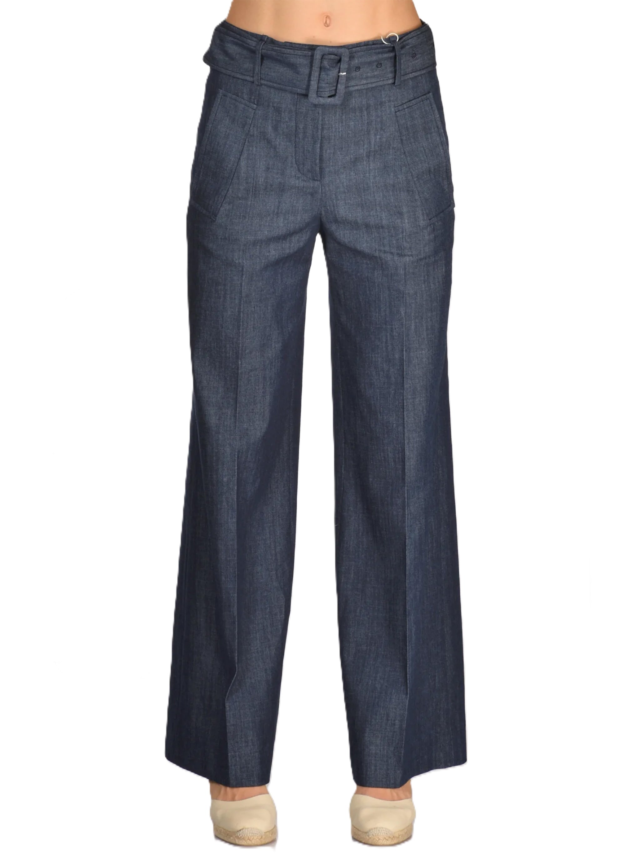 Dark Blue Wide-Leg High-Waist Trousers