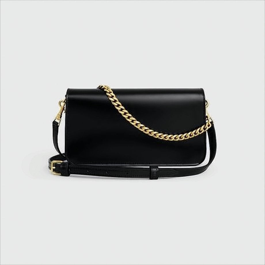 Sleek Rectangular Crossbody Bag with Gold-tone Chain Strap