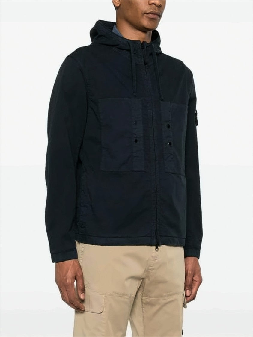 Minimalist Black Hooded Jacket with Dual Chest Pockets