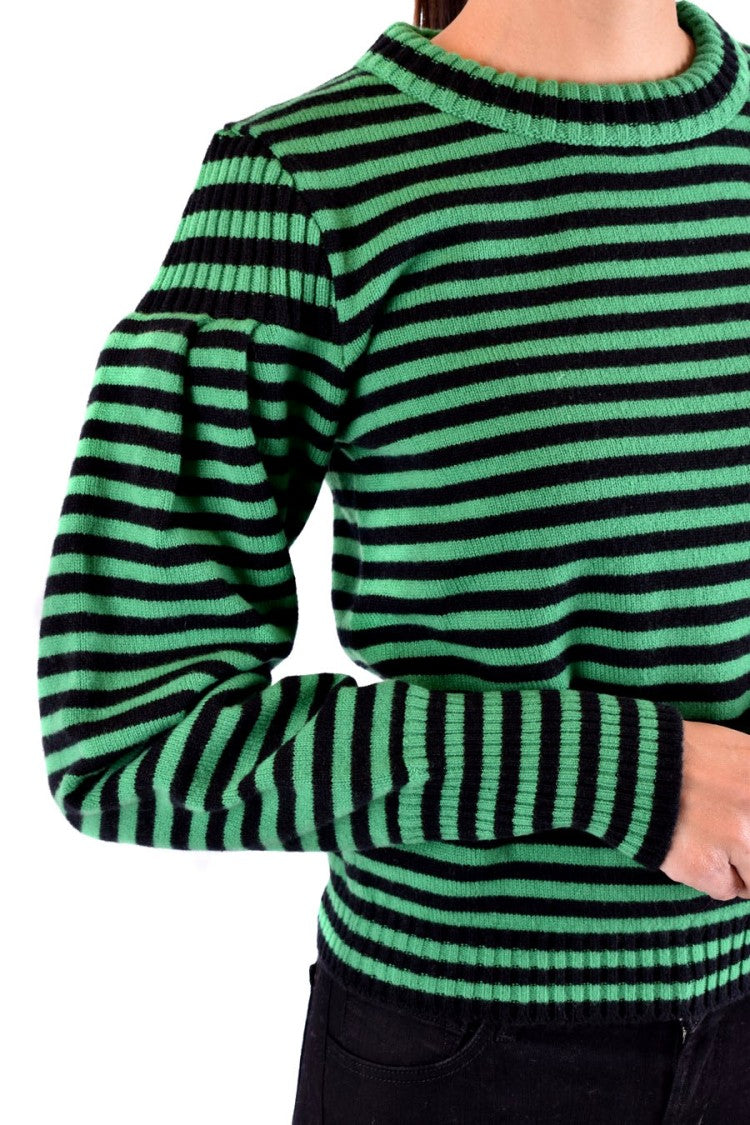 Multicolor Striped Sweater With Puffed Sleeves