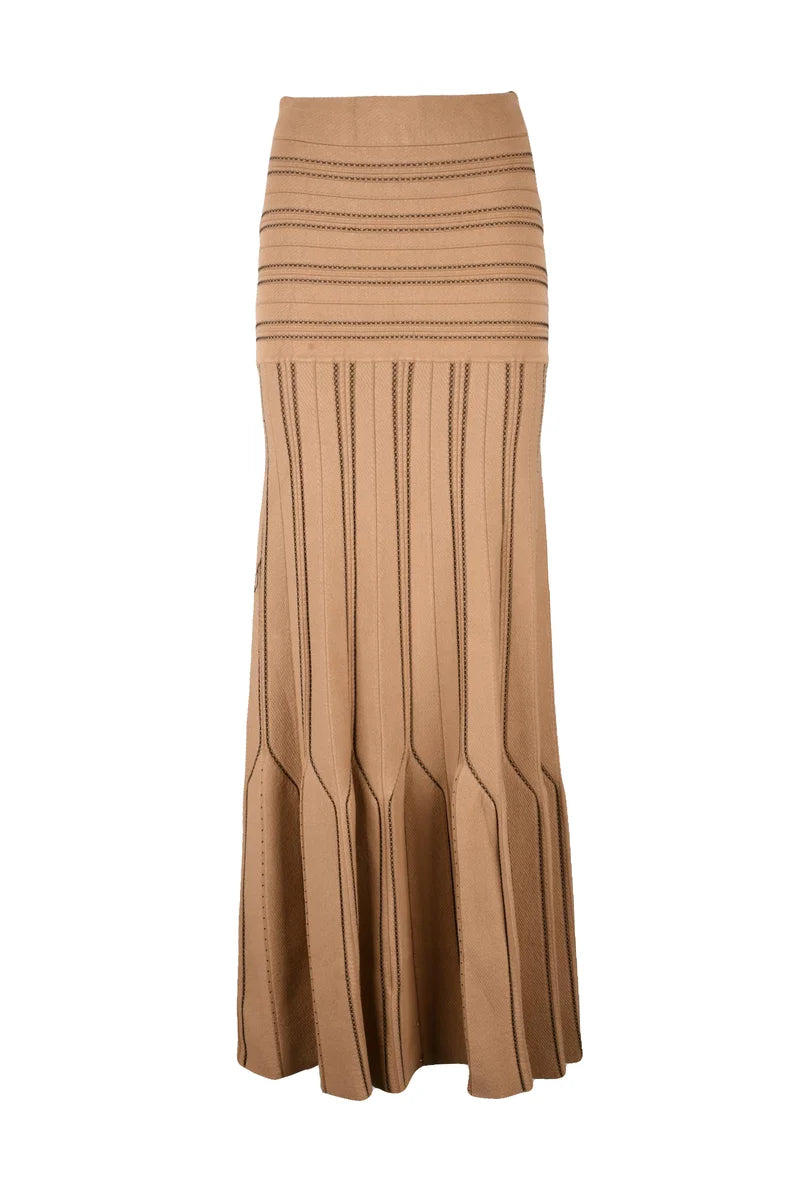 Long Knit Skirt - Beige