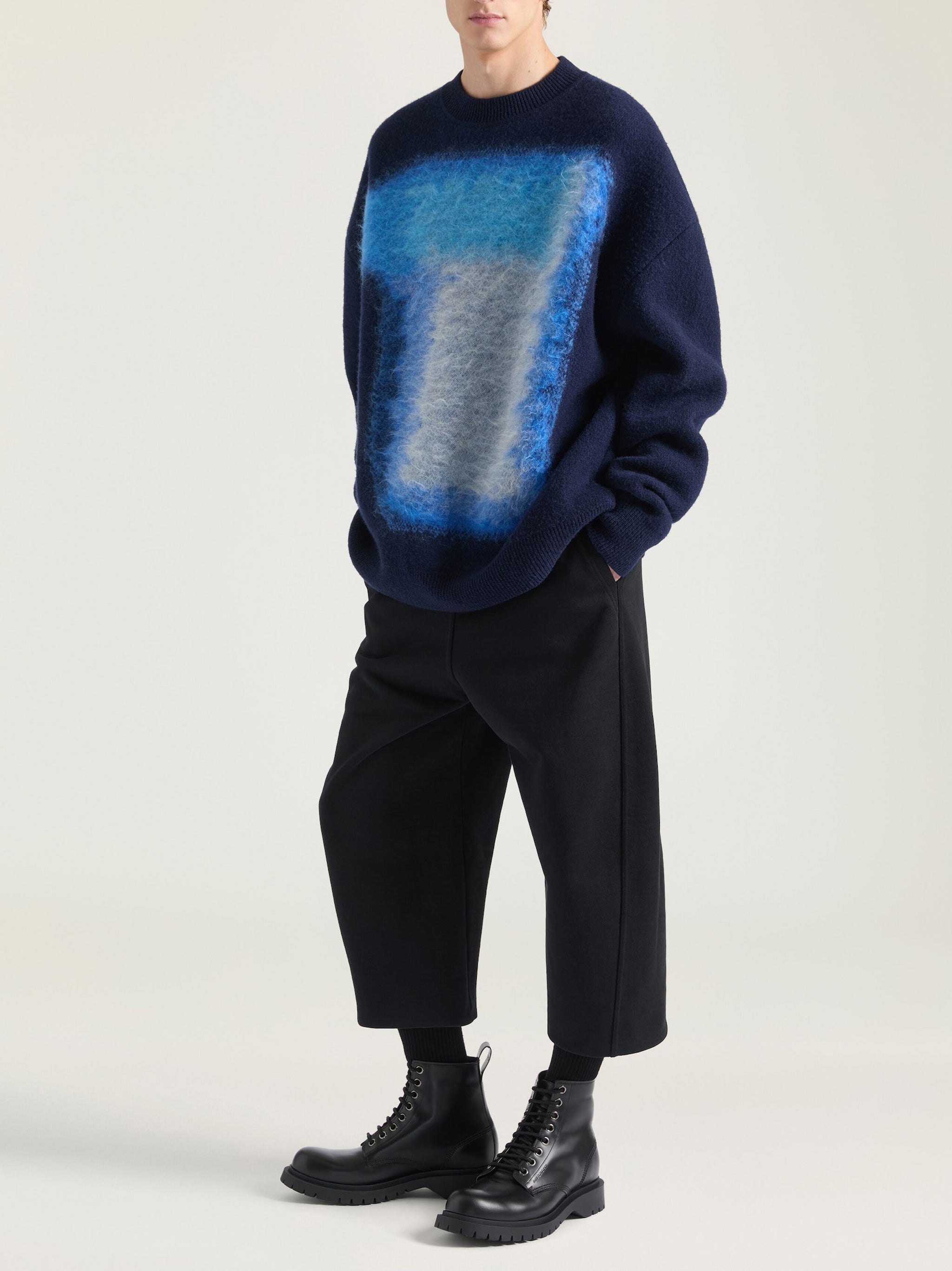 Abstract Patterned Blue Grey Crewneck Sweater