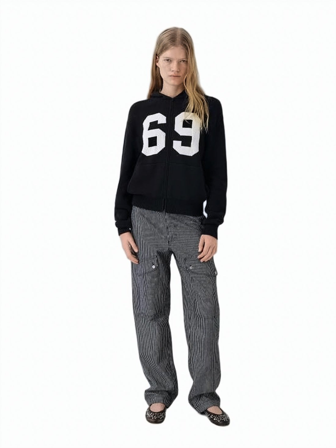 Black Cropped Zip-up White Graphic Hoodie