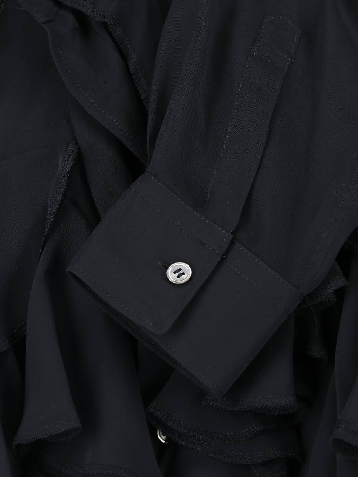 Black Ruffled Long-Sleeve Fabric Shirt