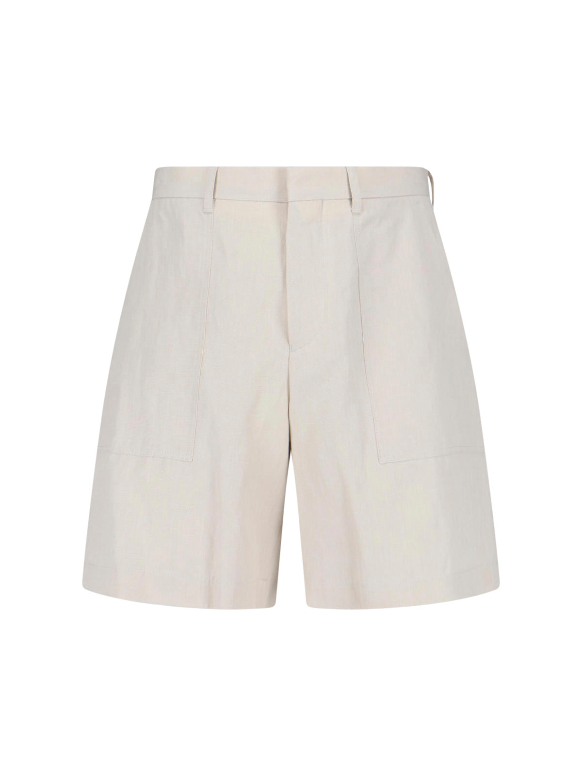 Cream Linen-Cotton Blend Tailored Shorts