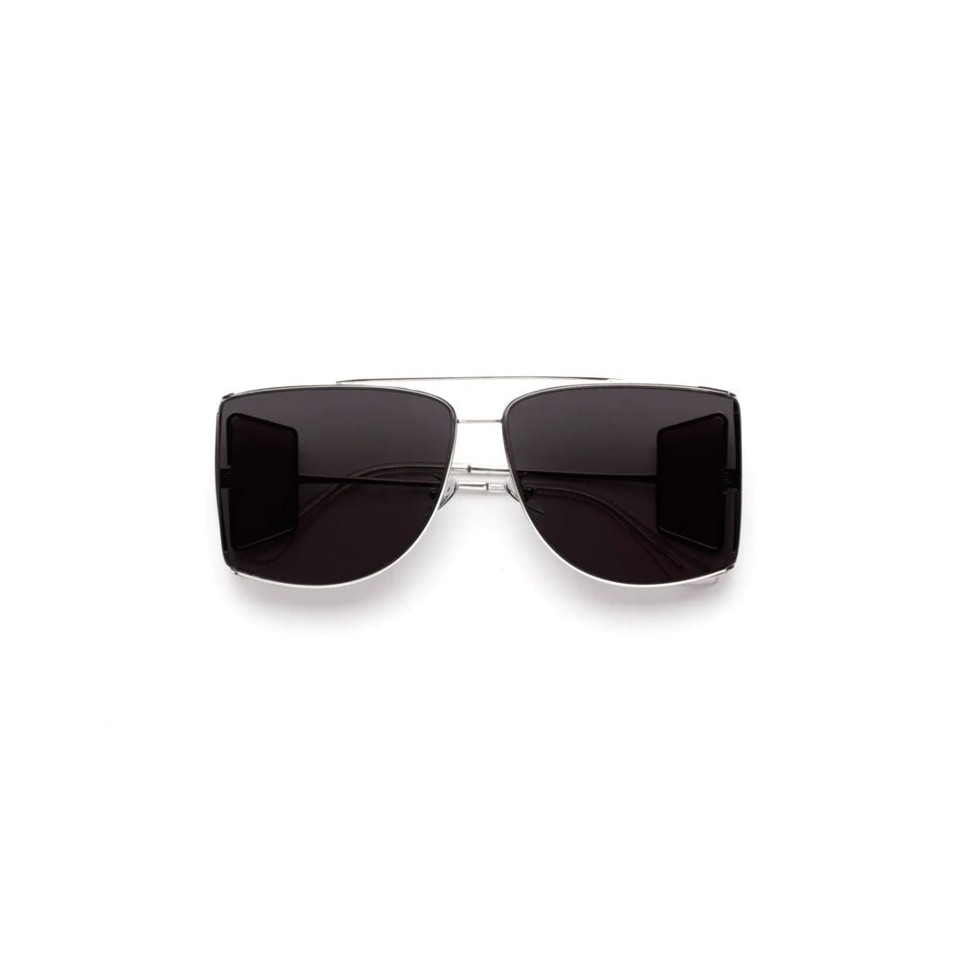 Autore Black Geometric Silver Metal Sunglasses
