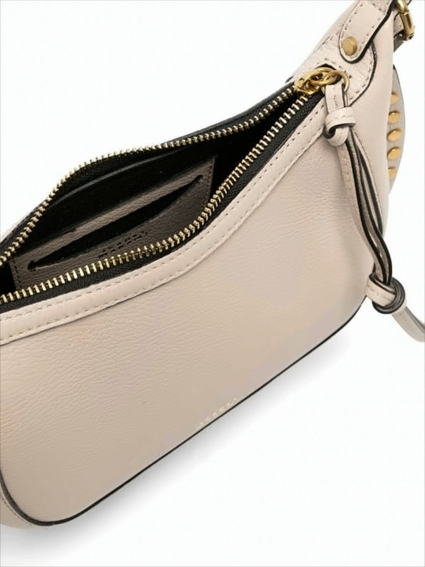 Crescent-Shaped Leather Crossbody Bag with Gold-Tone Studs
