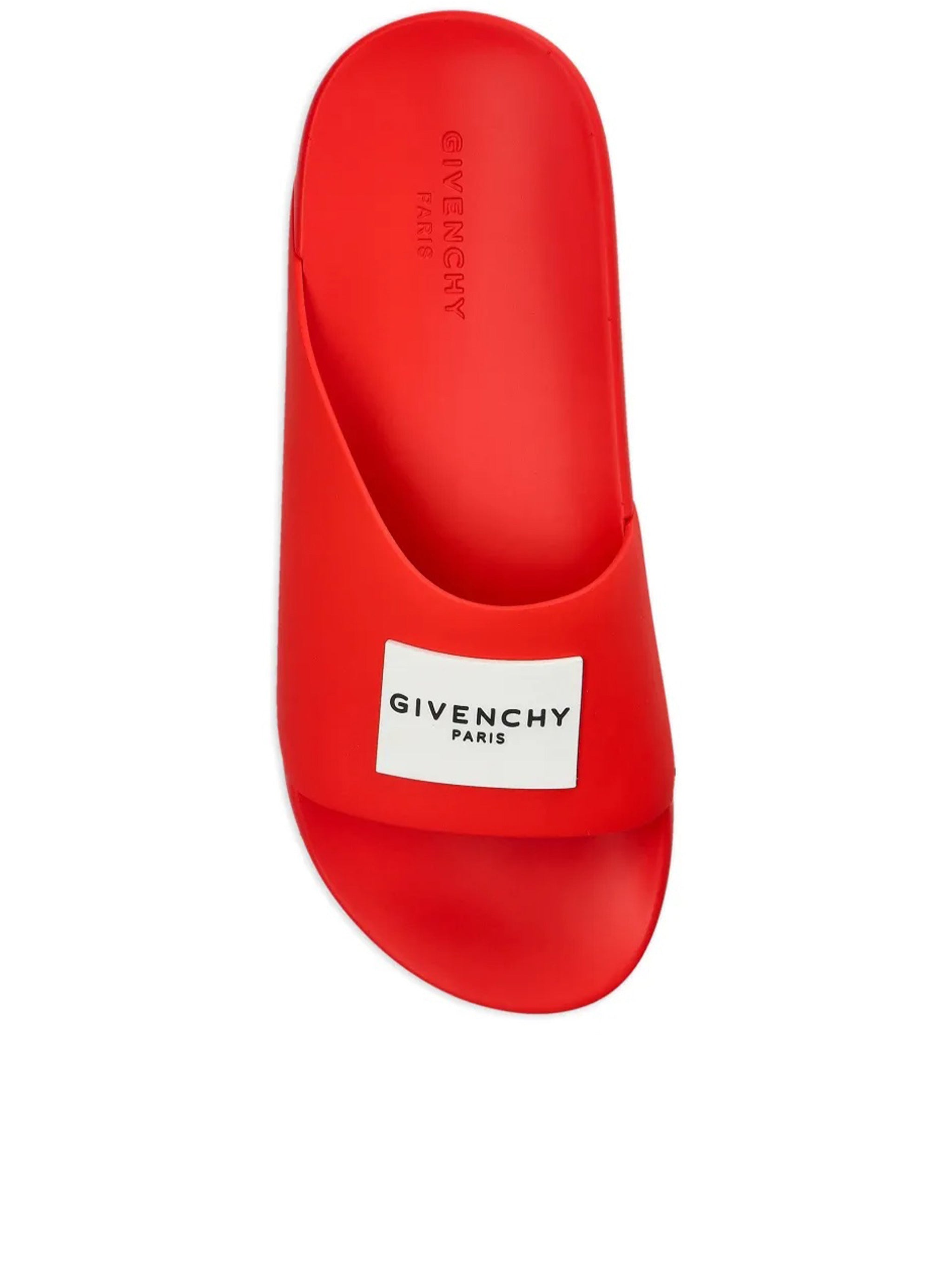 Label Slide Red Polyurethane Logo Sandals