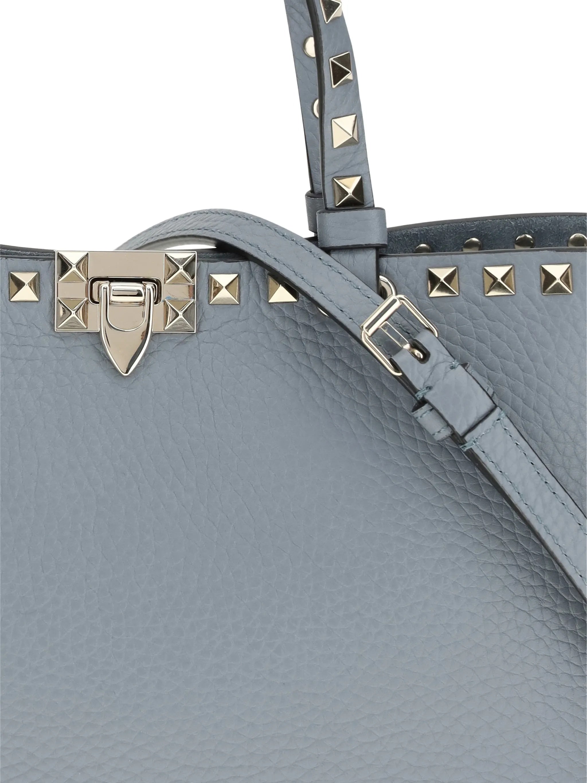 Black Structured Textured Leather Studded Tote