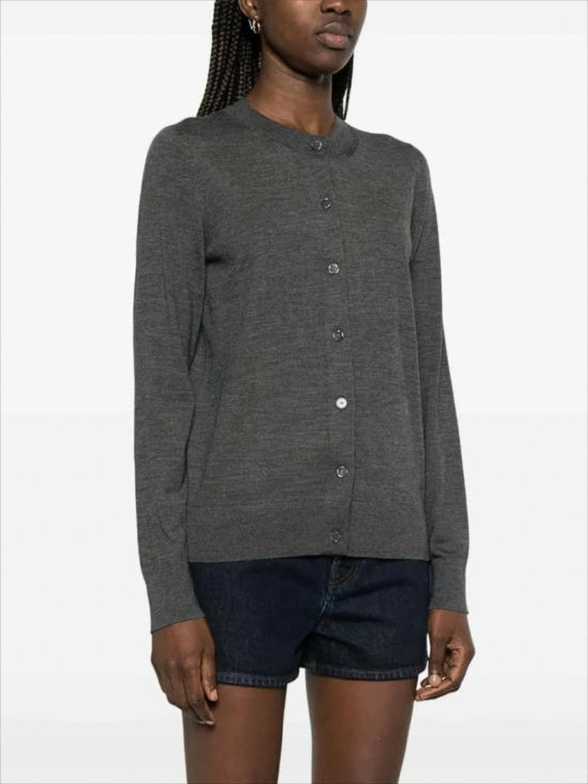 Fine-Knit Gray Cardigan with Button-Down Front