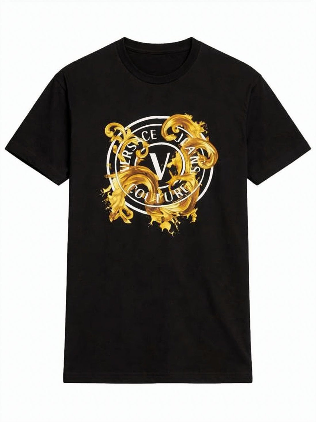 Short-Sleeve Black T-Shirt with Bold Baroque Graphic