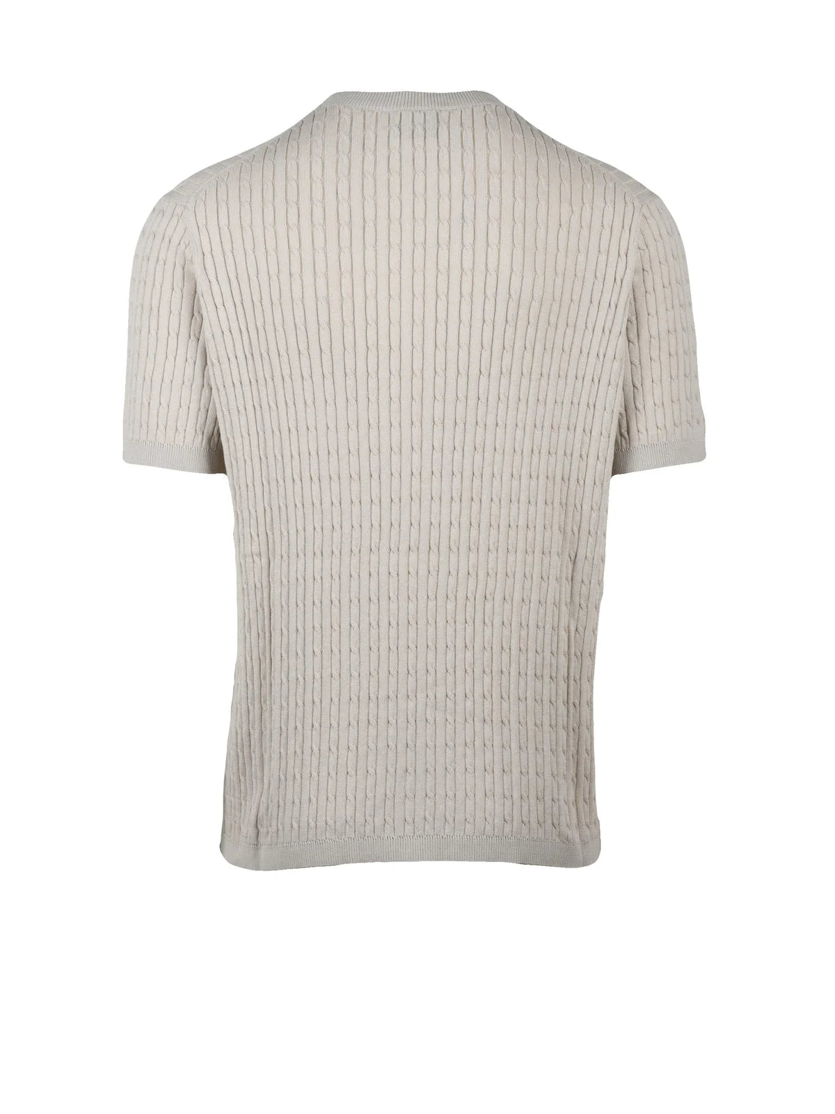 Beige Cotton Cable Knit Crew Knit Top