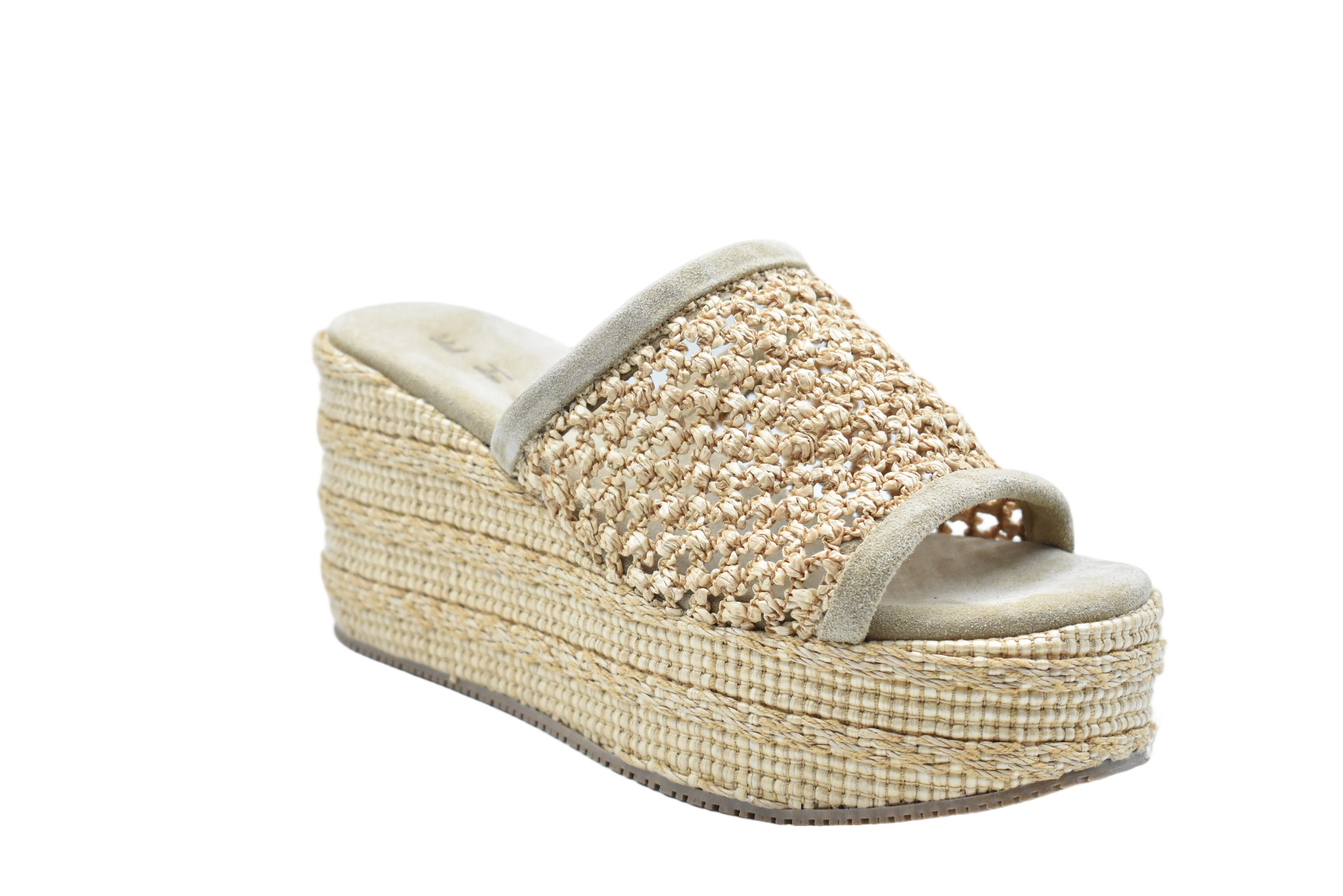 Platform Wedge Sandals With Woven Natural Fiber Upper