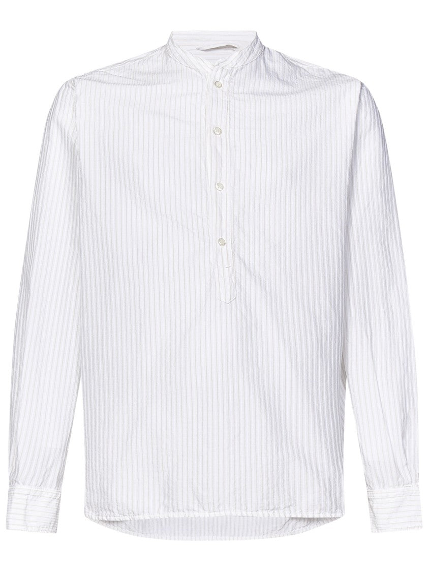 White Cotton Shirt With Mandarin Collar