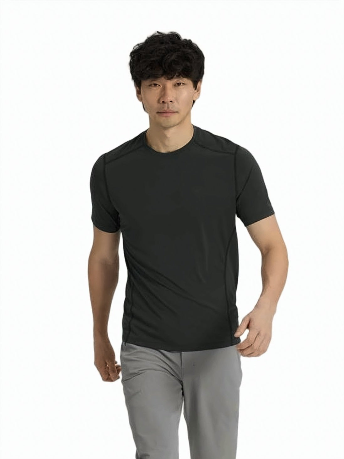 Black Minimalist Seam Detail Polyester T-Shirt