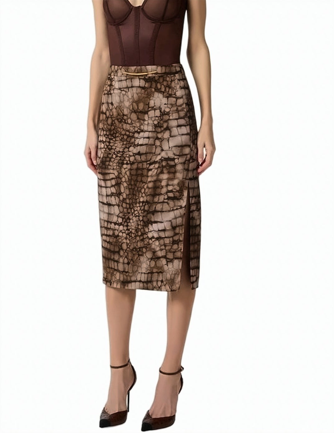 Alligator Print Jersey Midi Skirt