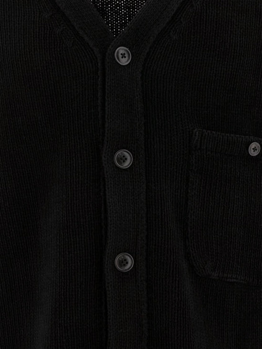 Black Knitted Cardigan With V-Neckline And Distinctive Logo Patch