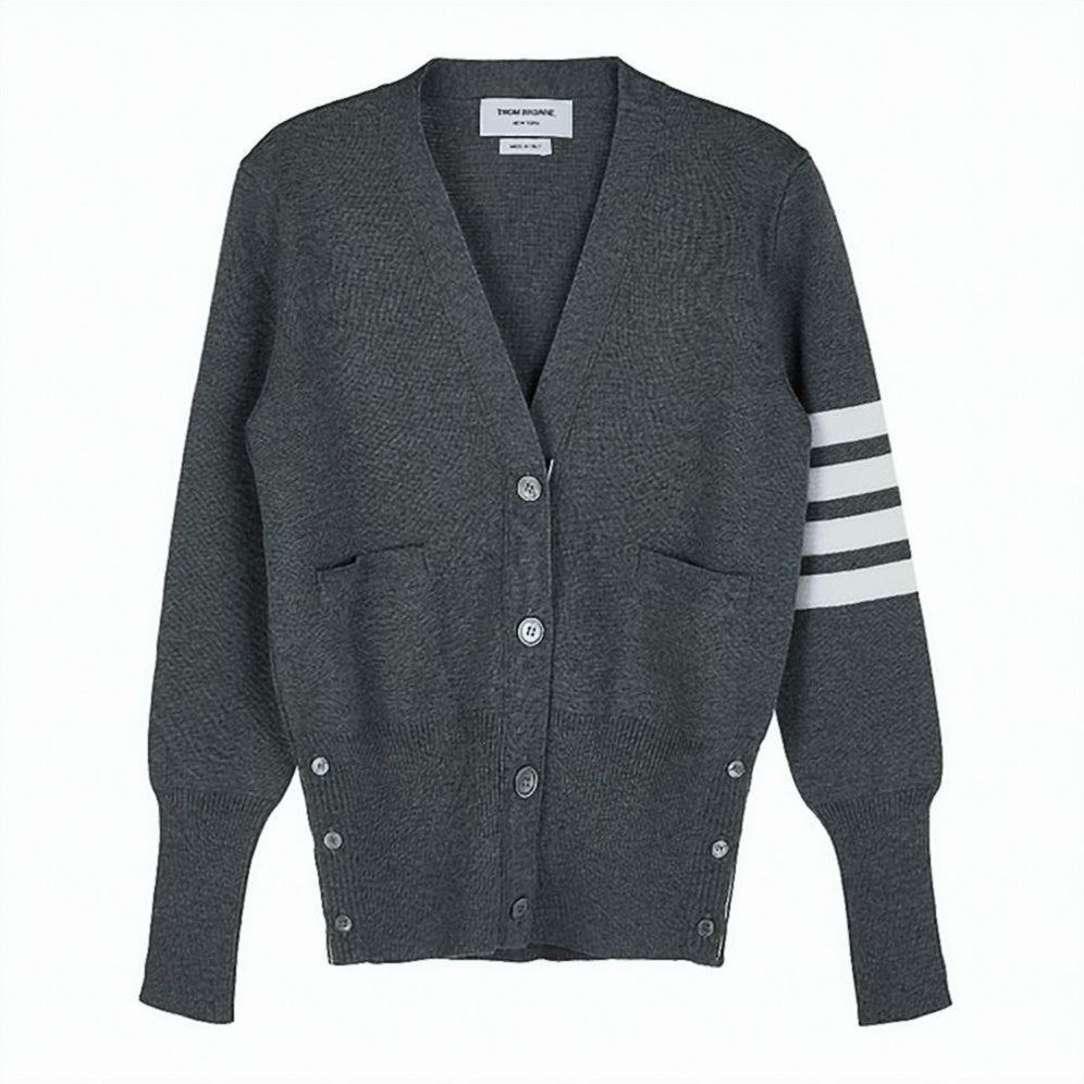 Fine Merino Wool 4-Bar Classic V-Neck Cardigan